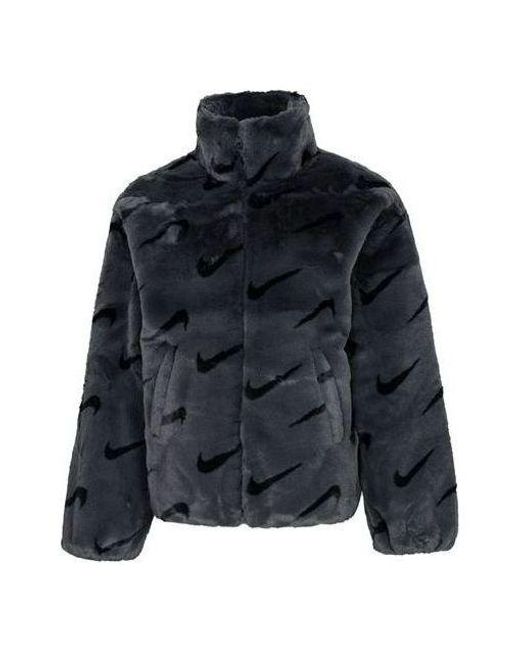 Nike Blue Printed Faux Fur Jacket Asia Sizing