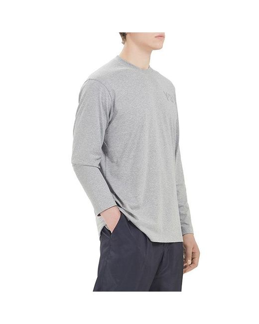 Adidas Gray Y-3 Logo Pattern Micro Mark Casual Long Sleeves Round Neck T-Shirt for men