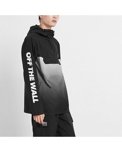 Vans Black Splicing Athleisure Casual Sports Hooded Jacket for men