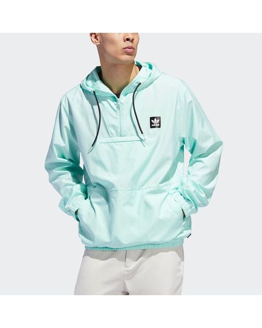 Adidas Blue Originals Casual Sports Half Zipper Hooded Jacket Mint for men