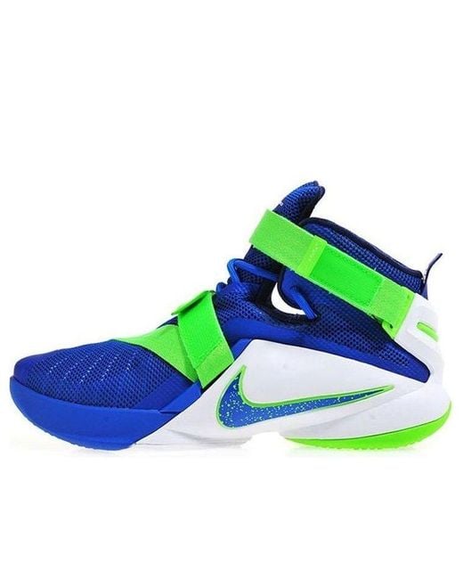 blue and lime green lebrons