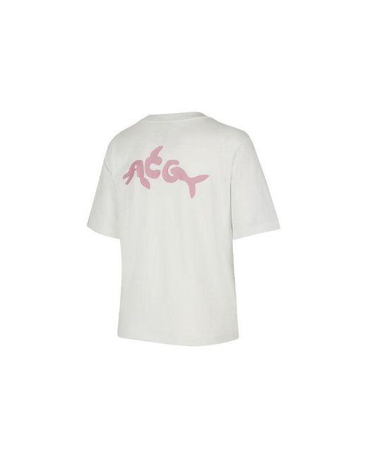 Nike White (Wmns) Acg Dolphin Printing Sports Round Neck Short Sleeve