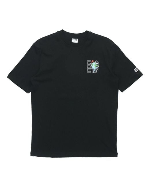 PUMA Black Environmental Friendly Printing Round Neck Short Sleeve for men