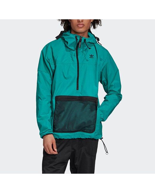 Adidas Blue Originals Half Zipper Hooded Track Jacket for men