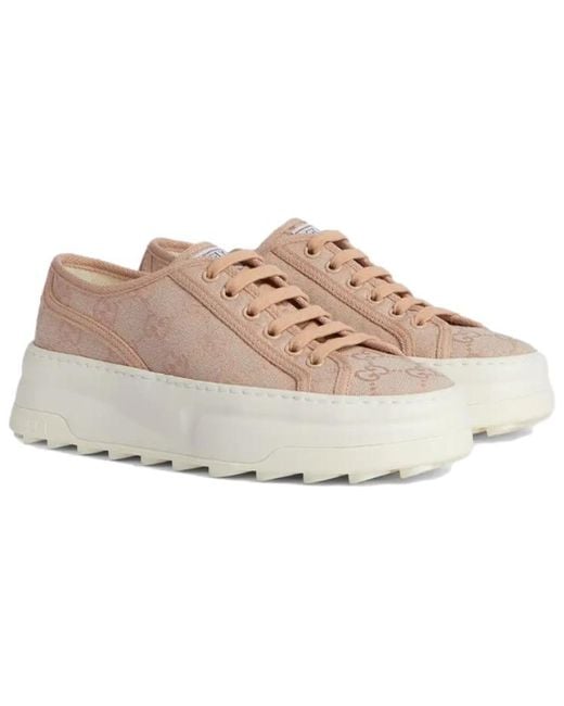 Gucci Pink (Wmns) Gg Leather Sneakers 'Neutral'