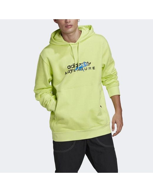 Adidas Yellow Originals Adv Logo Hoody Dragon Printing Sports for men