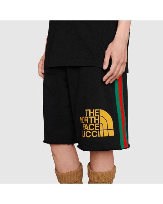 Gucci Black X The North Face Crossover Webbing Printing Cotton Shorts for men