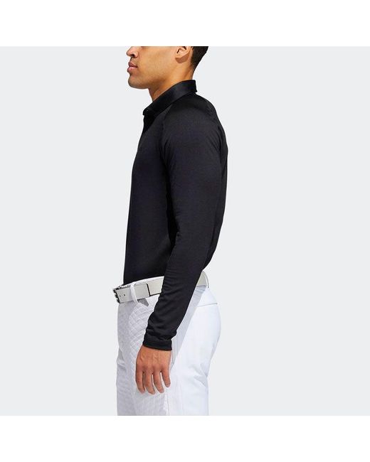 Adidas Blue Brushed Brushed Ls Pl Golf Sports Training Casual Long Sleeves Polo for men