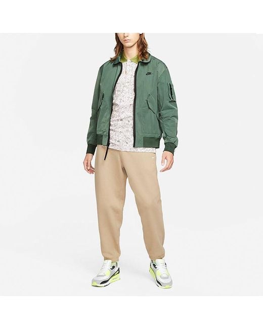 Nike Green Sportswear Woven Lapel Solid Color Sports Jacket for men