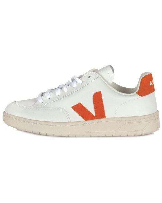 Veja White V-12 Leather Pumpkin'