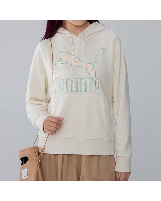 PUMA White (Wmns) Logo Floral Graphic Hoodie