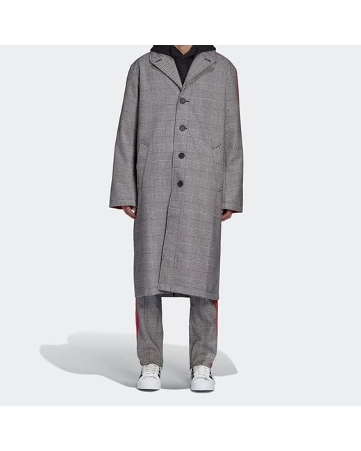 Adidas Gray Originals X 424 Trench Coat Crossover Plaid Long Windbreaker for men