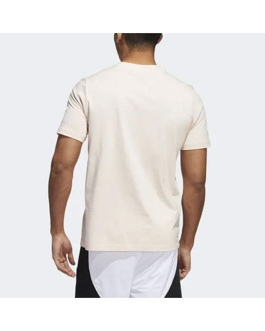 Adidas Pink Athleisure Casual Sports Printing Round Neck Short Sleeve for men