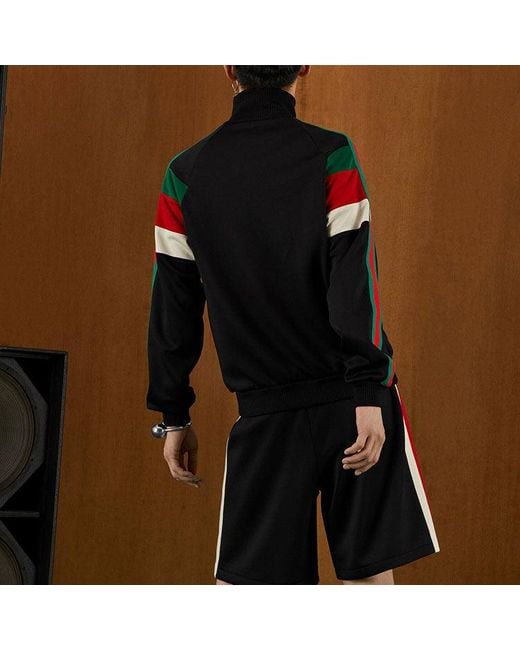 Gucci Black Fw22 Neoprene Zip Jacket With Web for men