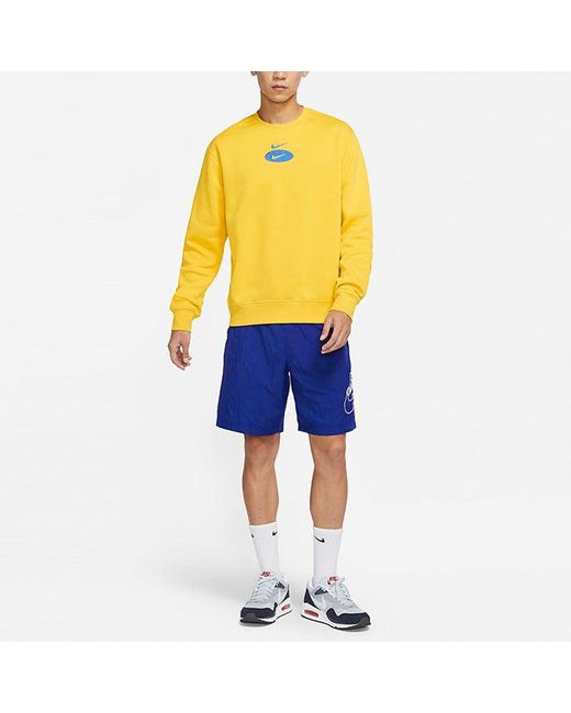 Nike Yellow As Nsw Sl Bb Crew Logo Casual Sports Fleece Lined Round Neck Long Sleeves Bright for men
