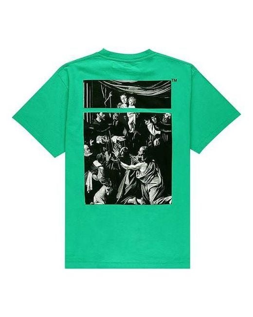 Off-White c/o Virgil Abloh Green Caravaggio Square Back Printing Short Sleeve Loose Version O Virgil Abloh Tee for men
