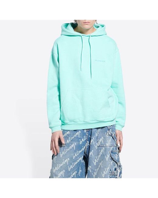 Balenciaga Blue Logo Hoodie Medium Fit 'Terquesa' for men
