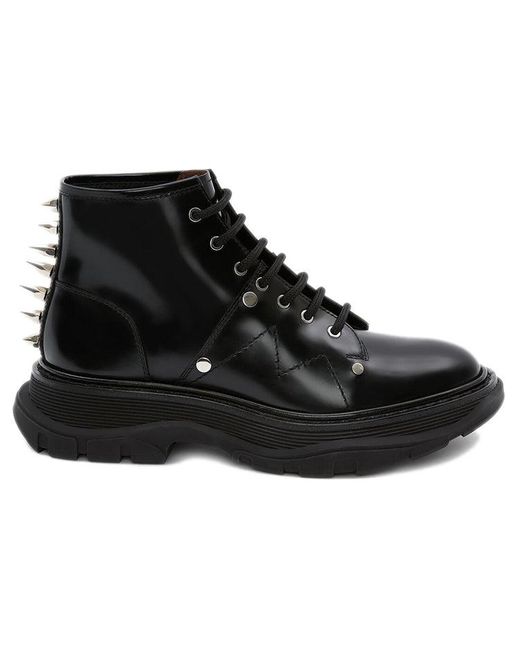 McQueen Black (Wmns) Leather Tread Ankle Boots