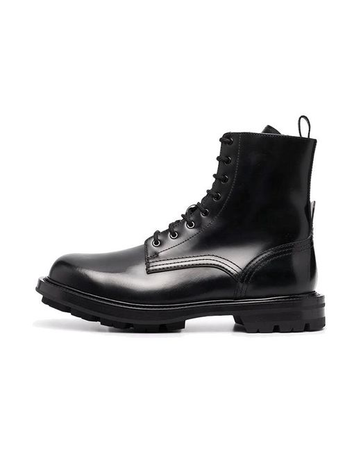Alexander McQueen Black Polished Leather Combat Boots for men