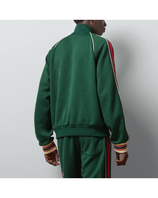 Gucci Gg Jacquard Jersey Zip Jacket in Green for Men | Lyst