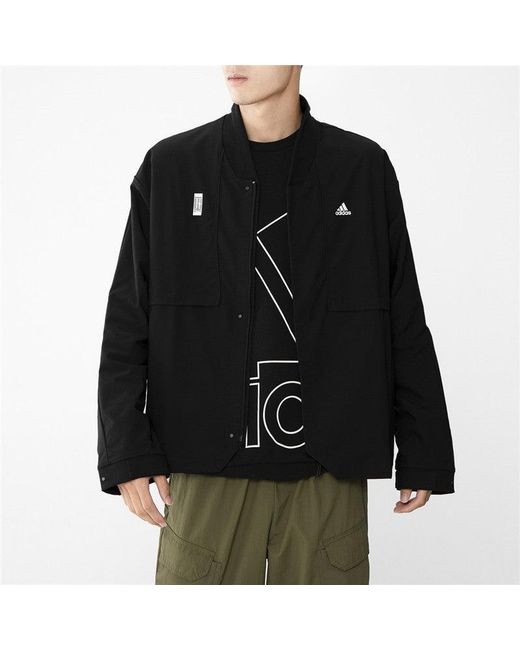 Adidas Black Splicing Solid Color Athleisure Casual Sports Jacket for men