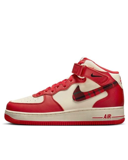Nike Red Air Force 1 Mid '07 Lx Plaid' for men