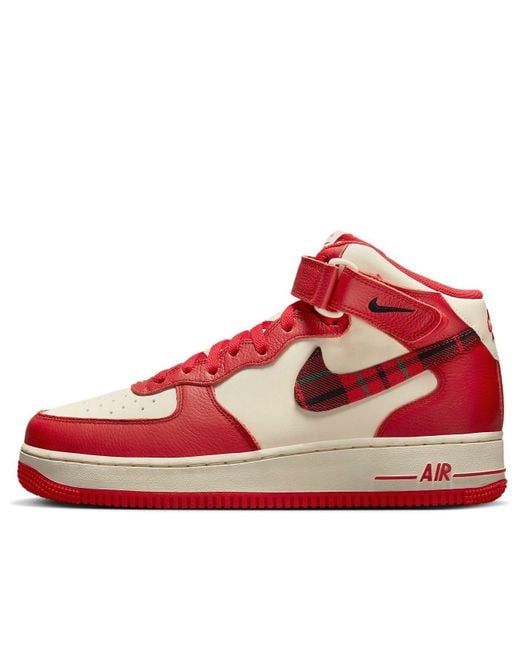 Nike Red Air Force 1 Mid '07 Lx Plaid' for men