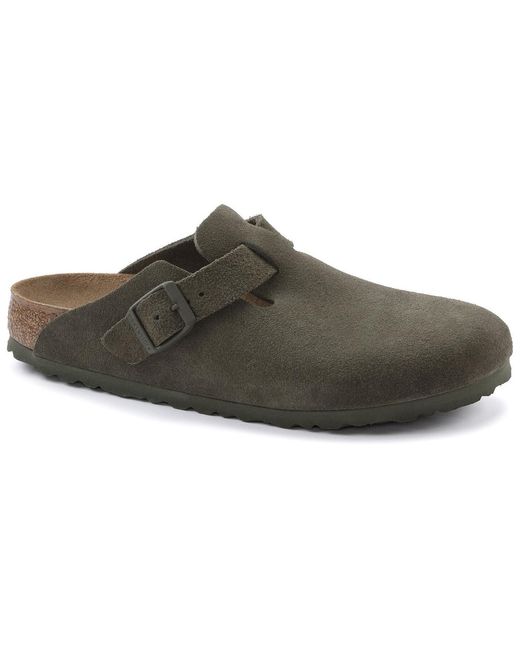 Birkenstock Brown Boston Suede Leather Regular 'Suede Moss' for men