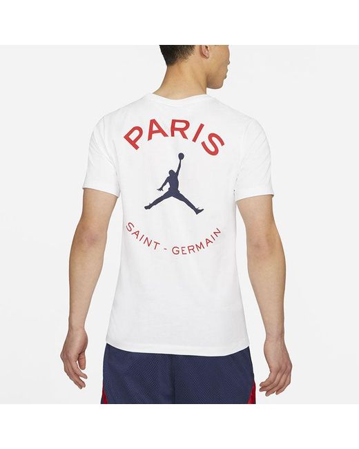 Nike White Paris Saint-Germain Logo Printing Sports Round Neck Short Sleeve for men