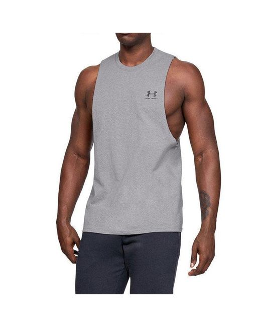 Under Armour Gray Sportstyle Left Chest Cut-Off Tank Top for men