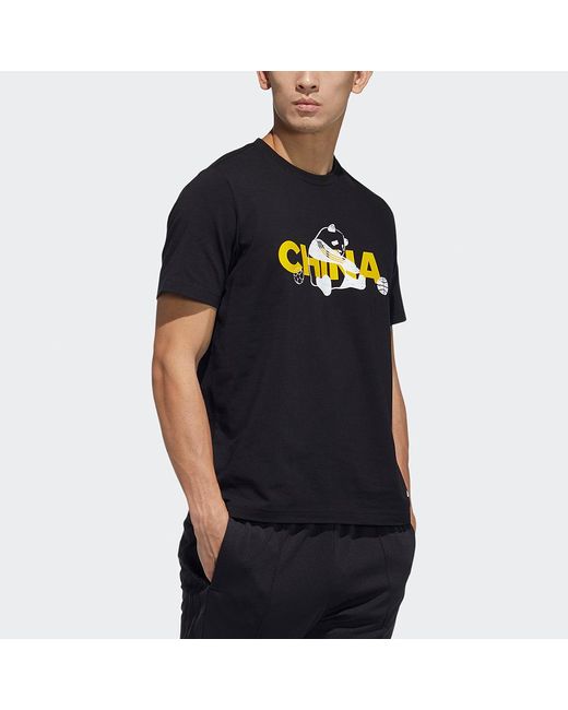 Adidas Black China Tee M 2 Printed Crew Neck Short-Sleeved