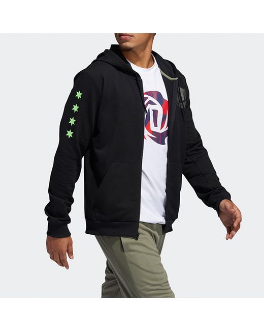 Adidas Black Rose Fullzip Basketball Sports Long-Sleeve Hooded Jacket for men