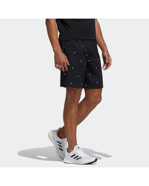 Adidas Black Fi Short Aop Logo Printing Athleisure Casual Sports Shorts for men