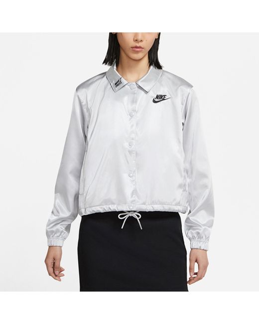 Nike Gray (Wmns) Graffiti Embroidered Woven Sports Lapel Jacket