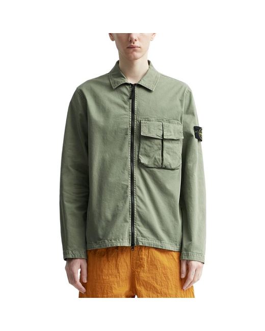 Stone Island Green Compass-Patch Zipped Shirt Jacket for men