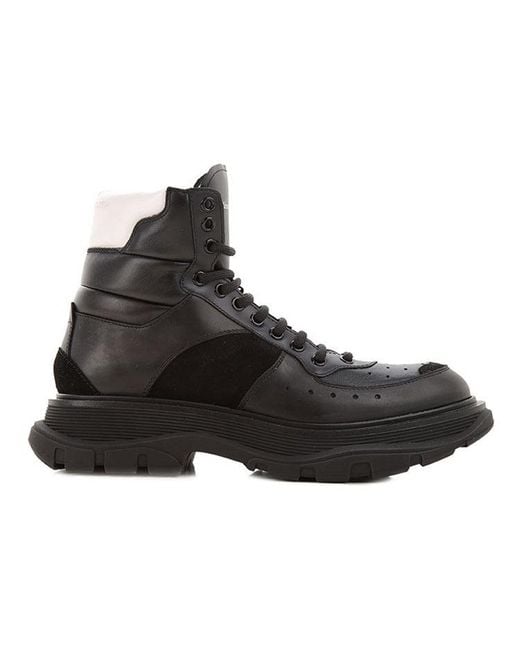 McQueen Black Leather Ankle Boots for men
