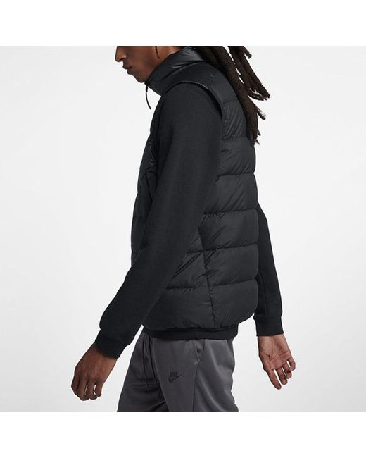 Nike Black Sportswear Windrunner Down Fill Sports Splicing Stand Collar Down Vest for men
