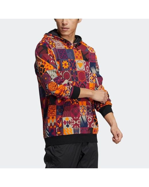 Adidas Red Cny Aop Hood Limited Pattern Sports Bright Fluorescence for men