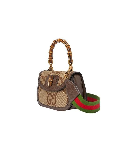 Gucci Brown (Wmns) Bamboo 1947 Jumbo Gg Small Top Handle Bag