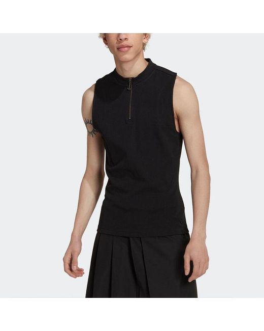 Adidas Solid Color Cardigan Stand Collar Slim Fit Sports Black Vest for men