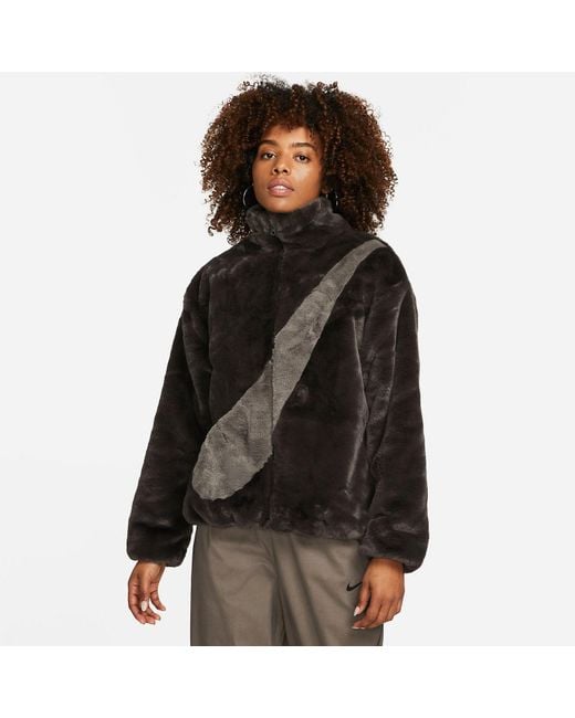 Nike Black (Wmns) Oversized Swoosh Logo Jacket Asia Sizing 'Velvet'