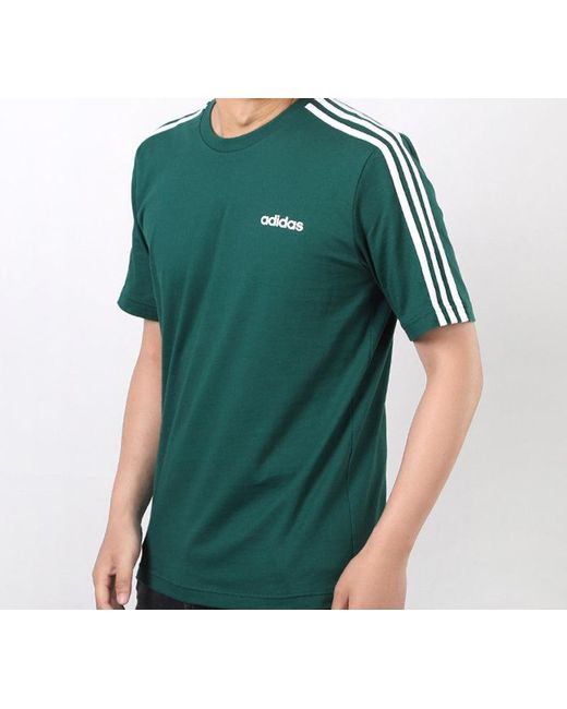 Adidas Green E 3S Tee Classic Stripe Training Sports Round Neck Short Sleeve for men