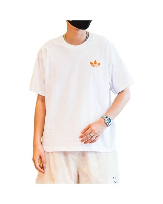 Adidas White Originals Cotton Logo Short Sleeve T-Shirt for men