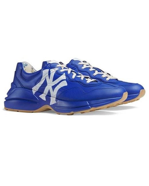 Gucci Blue Rhyton New York Yankees Leather Sneaker for men
