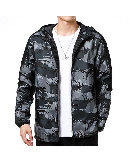 Adidas Blue Camouflage Sports Hooded Casual Running Jacket for men
