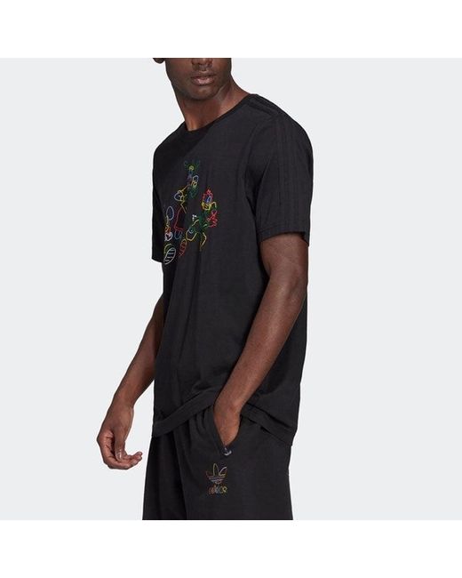 Adidas Black Originals X Disney Crossover Mickey Cartoon Printing Round Neck Short Sleeve for men