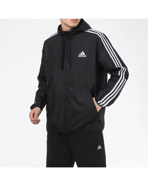 Adidas Black Casual Sports Woven Hooded Windproof Jacket for men