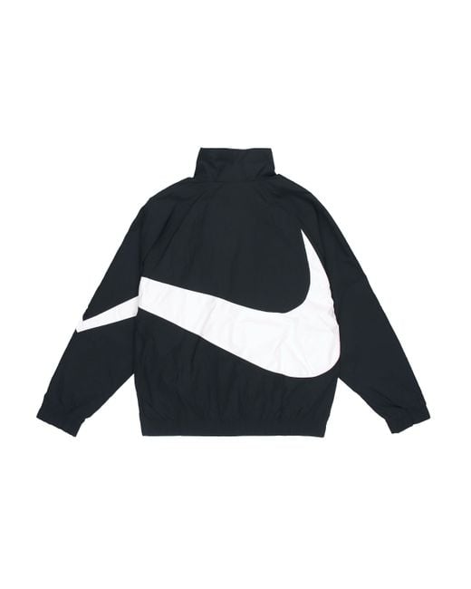 Nike Blue Big Swoosh Sportswear Cardigan Woven Stand Collar Logo Jacket for men