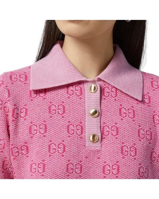 Gucci Pink Gg Wool Jacquard Polo