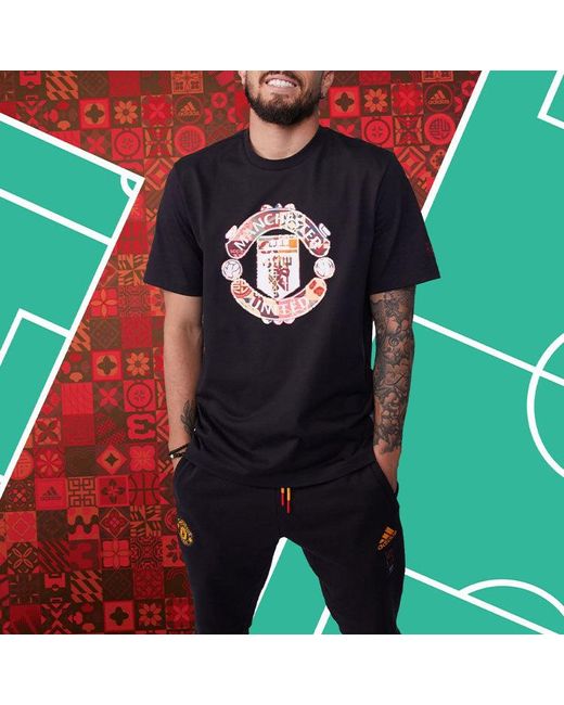 Adidas Black Mufc Cny Tee Limited Logo Printing Manchester United Soccer/Football Round Neck Short Sleeve for men